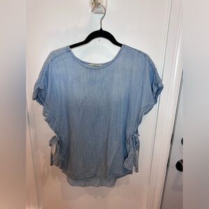 Casual Light Blue Blouse with Side Ties